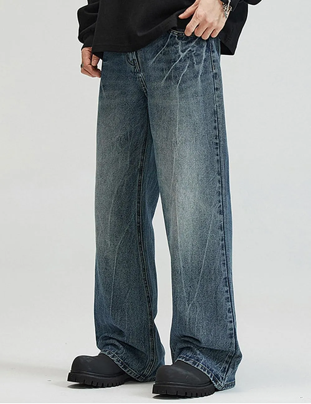 Nutriangee Men's Vintage Flared Leg Jeans Loose Fit Relaxed Bell Bottom Denim Pants
