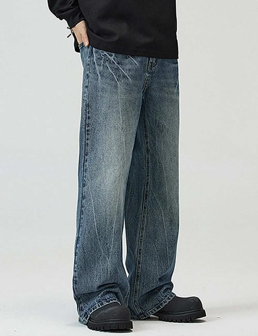 Nutriangee Men's Vintage Flared Leg Jeans Loose Fit Relaxed Bell Bottom Denim Pants