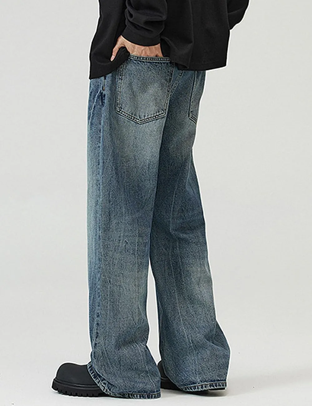Nutriangee Men's Vintage Flared Leg Jeans Loose Fit Relaxed Bell Bottom Denim Pants
