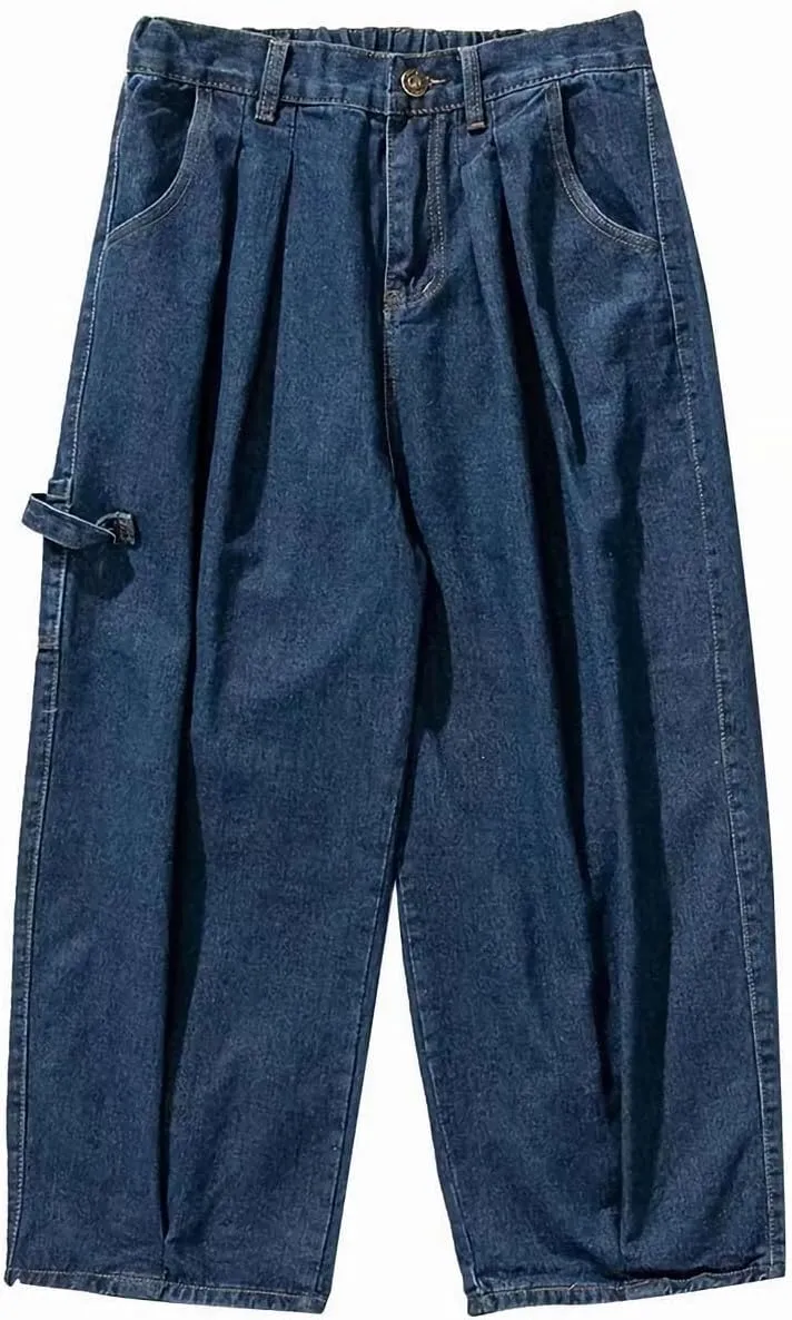 Nutriangee Men's Wide Leg Hip Hop Jeans Casual Streetwear Loose Fit Baggy Oversized Denim Pants