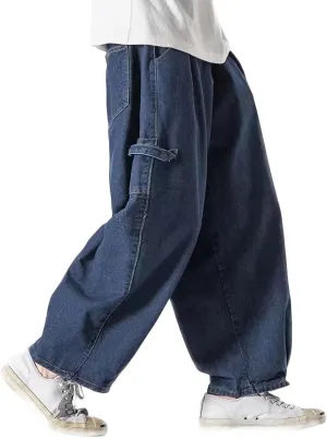 Nutriangee Men's Wide Leg Hip Hop Jeans Casual Streetwear Loose Fit Baggy Oversized Denim Pants
