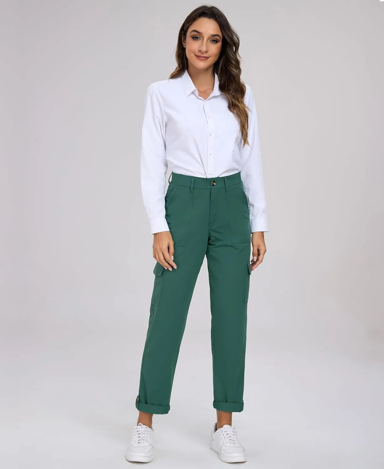 Oalka Women's Hiking Cropped Capri Pants Relaxed Fit Stretchy Knit Waist Casual Outdoor Travel Pant