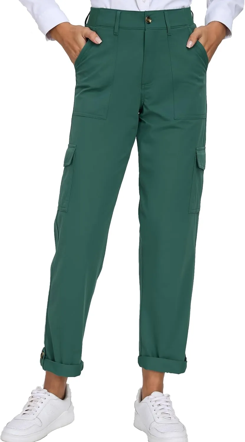 Oalka Women's Hiking Cropped Capri Pants Relaxed Fit Stretchy Knit Waist Casual Outdoor Travel Pant