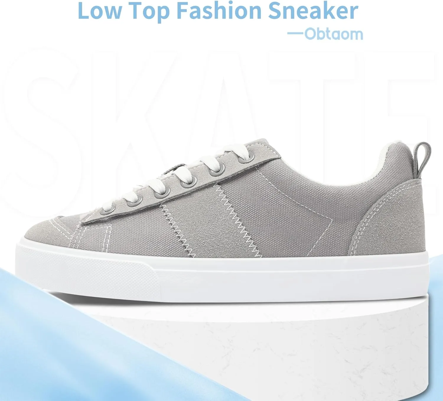 Obtaom Women's Canvas Sneakers Cute Lace up Fashion Sneaker Comfortable Skate Shoe for Lady Casual Tennis Flats