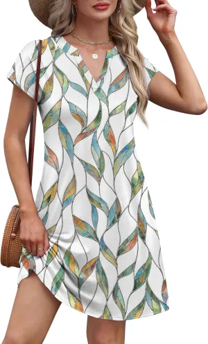 OFEEFAN Summer Dresses for Women Beach Cover Ups for Women with Pockets V Neck Swimsuit Loose Fit