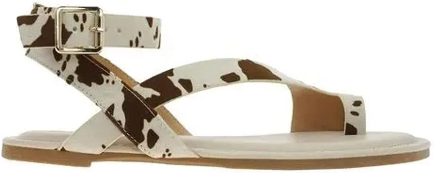 oiangi Womens Leopard Print Strap Sandals Flat Fashion Ankle Strap Buckle Toe Ring Open Toe Casual Shoes Summer Comfortable Casual Beach Shoes