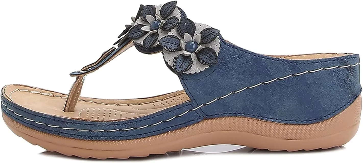 oiangi Women's Wedge Flip Flops Comfortable Casual Flower Thong Sandals Platform Outdoor Summer Beach Slippers