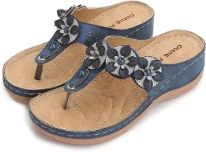 oiangi Women's Wedge Flip Flops Comfortable Casual Flower Thong Sandals Platform Outdoor Summer Beach Slippers