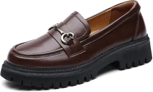 OKJ Black Loafers for Women Chunky Women's Loafers & Slip-ons Penny Comfort Shoes Metal Chain Dressy Office Work Slip on Platform Loafers for Womens Ladies Shoes