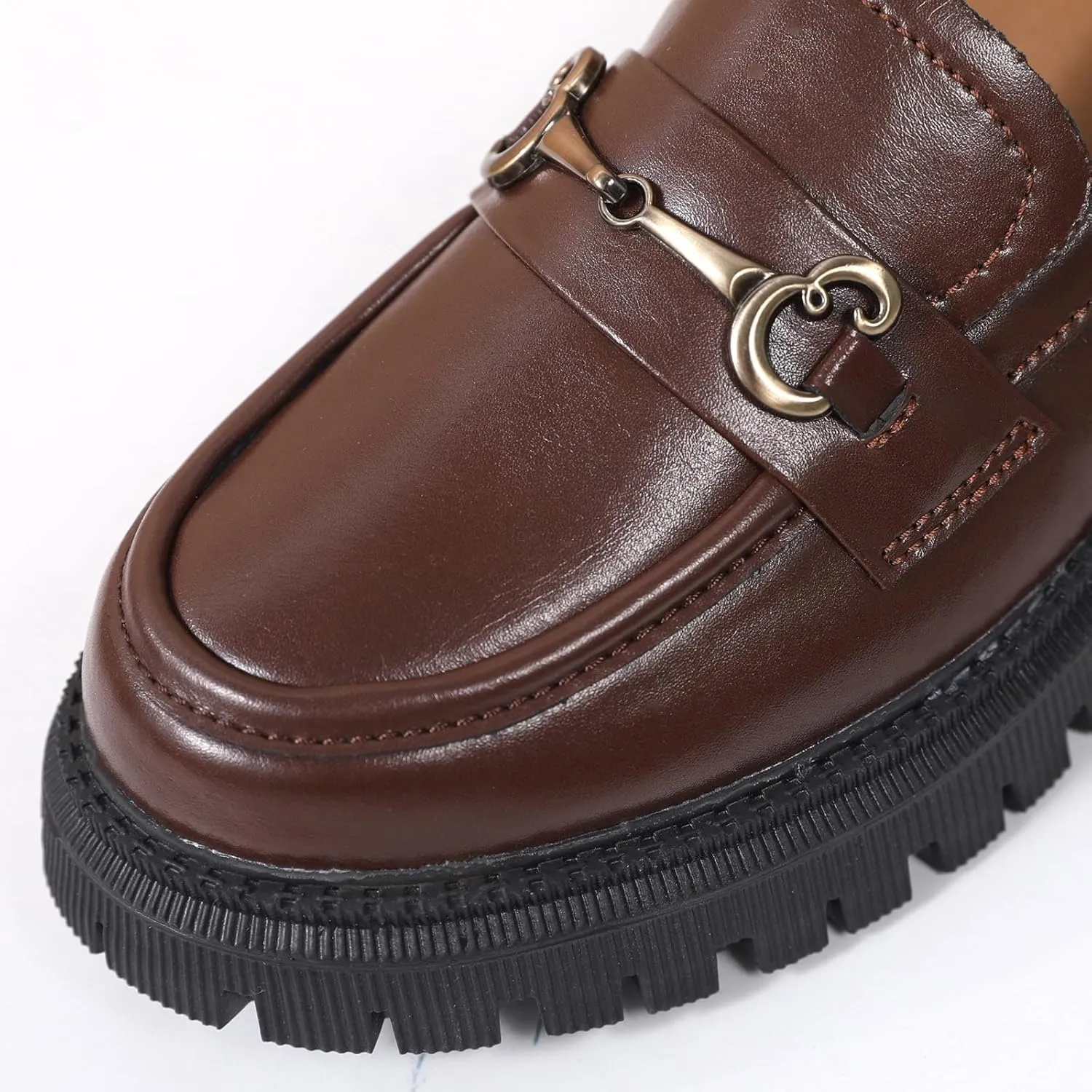 OKJ Black Loafers for Women Chunky Women's Loafers & Slip-ons Penny Comfort Shoes Metal Chain Dressy Office Work Slip on Platform Loafers for Womens Ladies Shoes