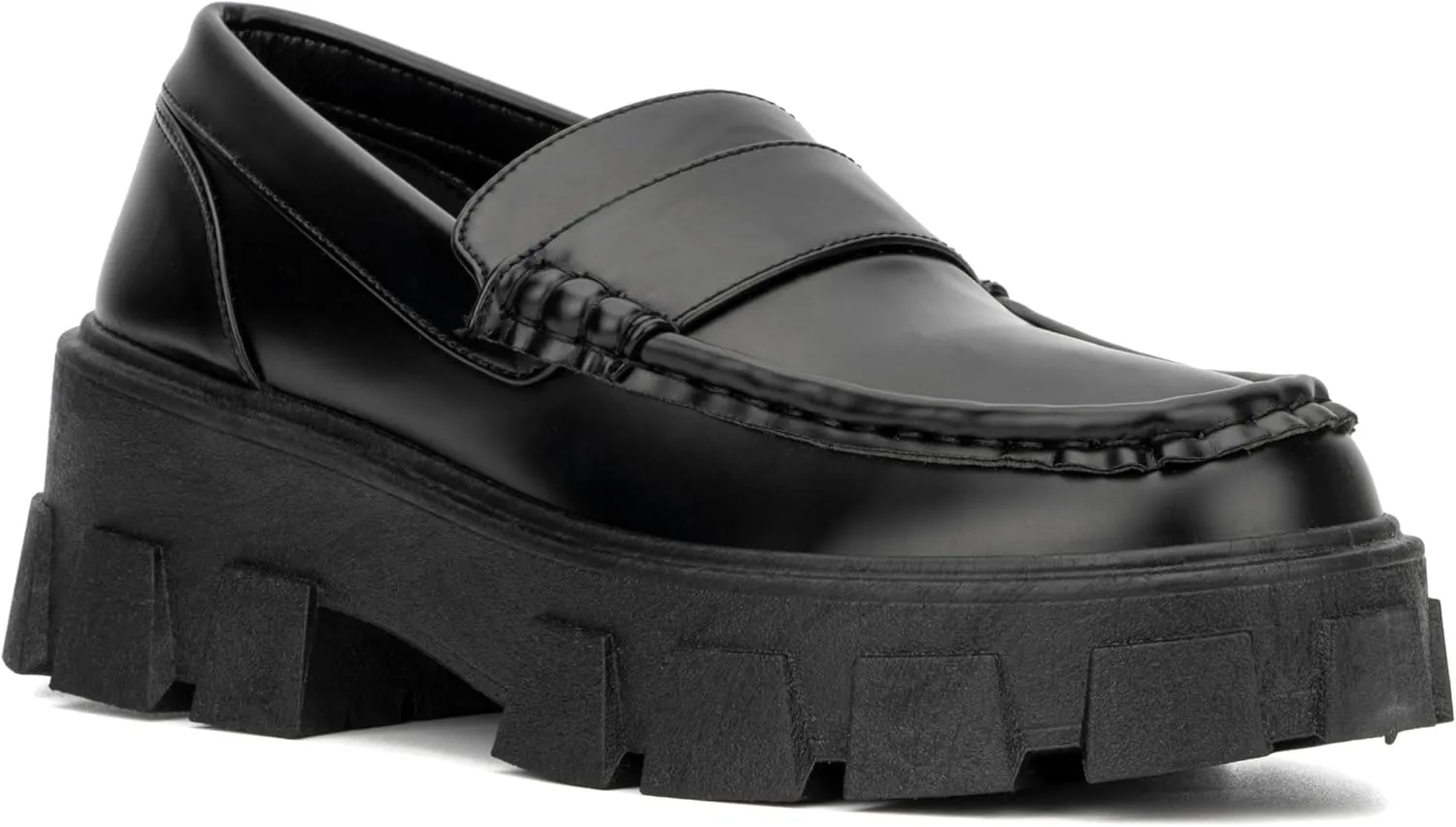 Olivia Miller Women's Fashion Shoes, Mikayla Vegan PU Leather Slip On Loafers, Lug Sole Chunky Platform Heel Round Toe Casual Classic Retro 90s Mocasines