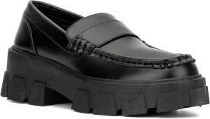 Olivia Miller Women's Fashion Shoes, Mikayla Vegan PU Leather Slip On Loafers, Lug Sole Chunky Platform Heel Round Toe Casual Classic Retro 90s Mocasines