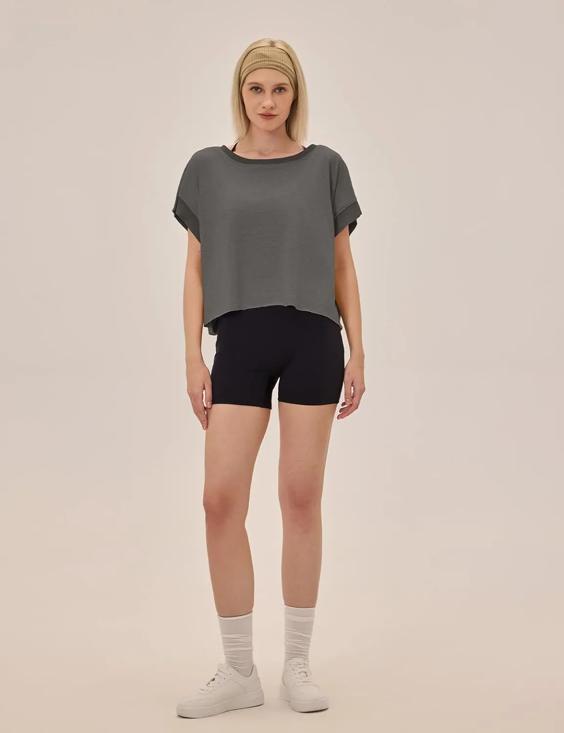 Open Back Workout Tops for Women Loose Fit Athletic Crop Tee Short Sleeve Gym Running Yoga Shirt