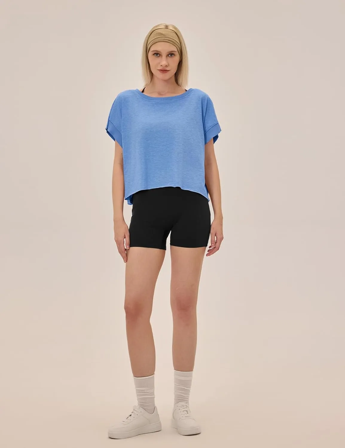 Open Back Workout Tops for Women Loose Fit Athletic Crop Tee Short Sleeve Gym Running Yoga Shirt
