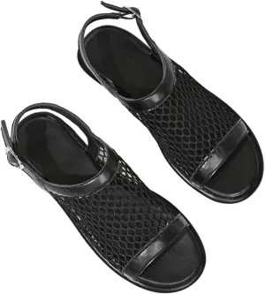 Open Toe Mesh Flats for Women Ultra Comfortable Fishnet Sandals Low Heel Slingback Summer Shoes