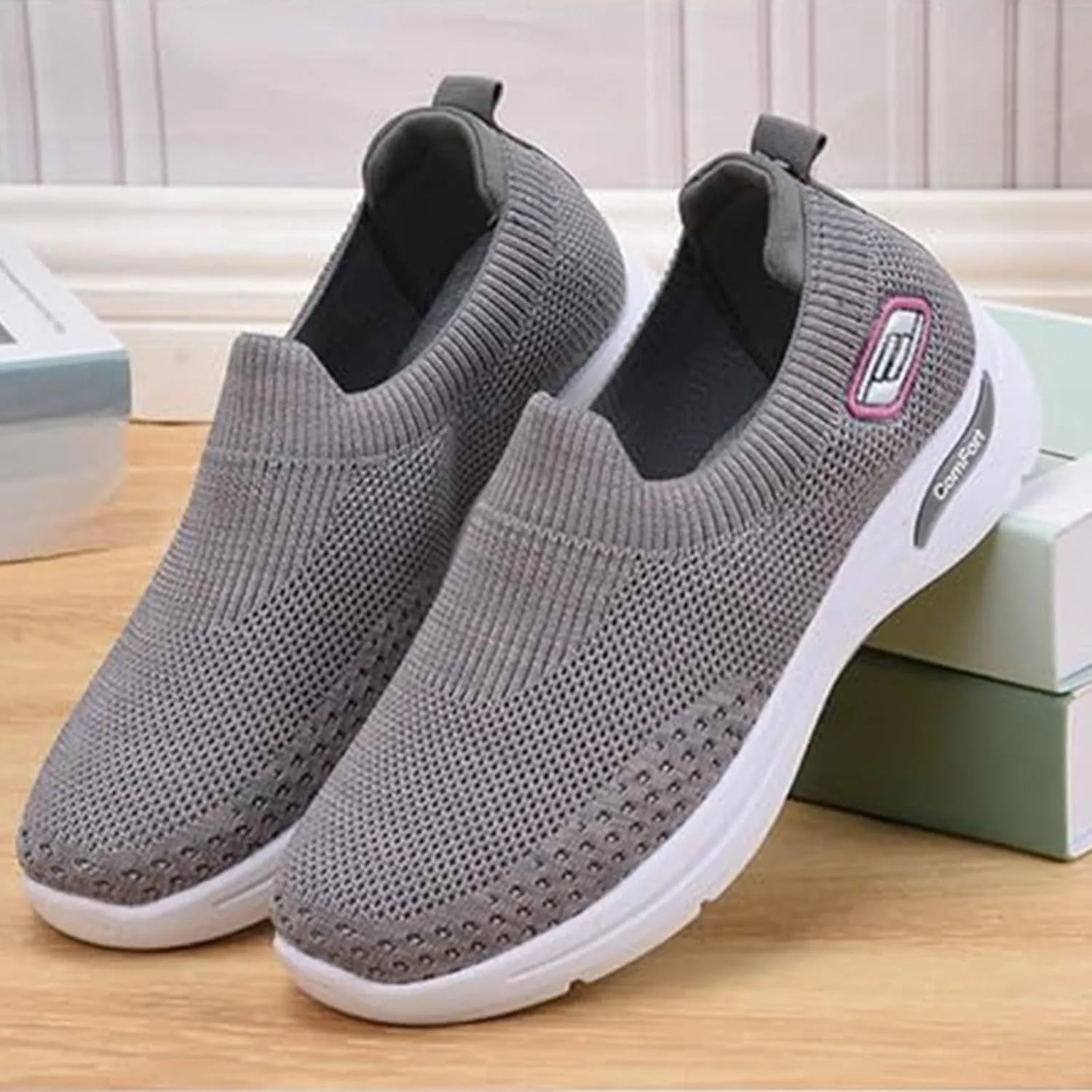 Orthopedic Arch Fit Sneakers for Women Slip-Ins Comfortable Slip On Walking Shoes for Women Mesh Casual Max Cushioning Sneakers Comfort Wear Orthowear Shoes