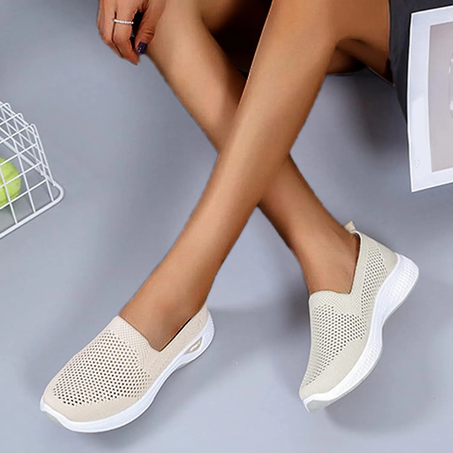 Orthopedic Casual Sneakers for Women Slip On Walking Shoes with Arch Support Comfortable Loafers Plantar Fasciitis Relief Foot Heel Pain Diabetic