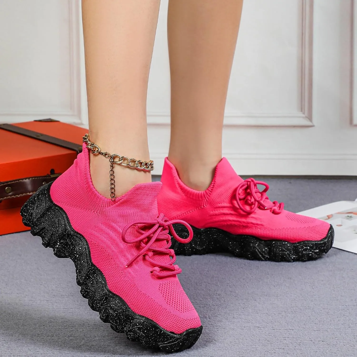 Orthopedic Sneakers for Women Breathable Mesh Nurse Babe Shoes Lightweight Low-Cut Knitted Socks Shoe Summer Non Slip Lace-Up Work Jogging Sneaker with Arch Support Soft Comfy Cushion
