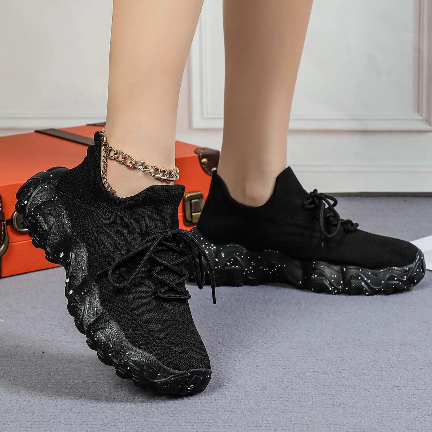 Orthopedic Sneakers for Women Breathable Mesh Nurse Babe Shoes Lightweight Low-Cut Knitted Socks Shoe Summer Non Slip Lace-Up Work Jogging Sneaker with Arch Support Soft Comfy Cushion
