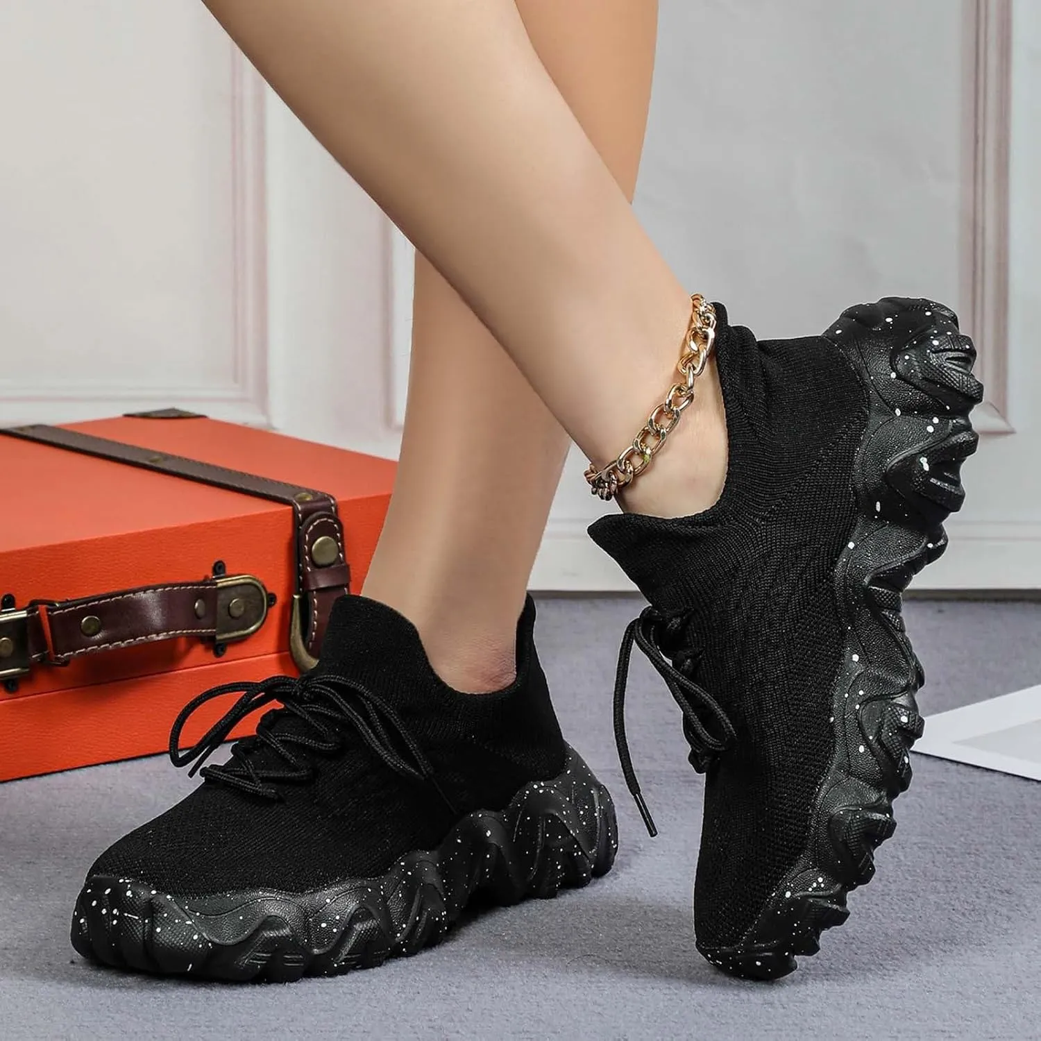 Orthopedic Sneakers for Women Breathable Mesh Nurse Babe Shoes Lightweight Low-Cut Knitted Socks Shoe Summer Non Slip Lace-Up Work Jogging Sneaker with Arch Support Soft Comfy Cushion