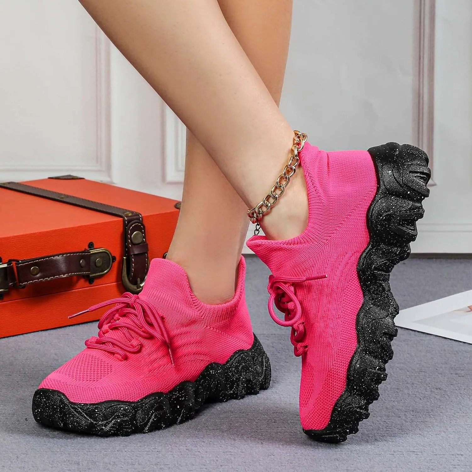 Orthopedic Sneakers for Women Breathable Mesh Nurse Babe Shoes Lightweight Low-Cut Knitted Socks Shoe Summer Non Slip Lace-Up Work Jogging Sneaker with Arch Support Soft Comfy Cushion