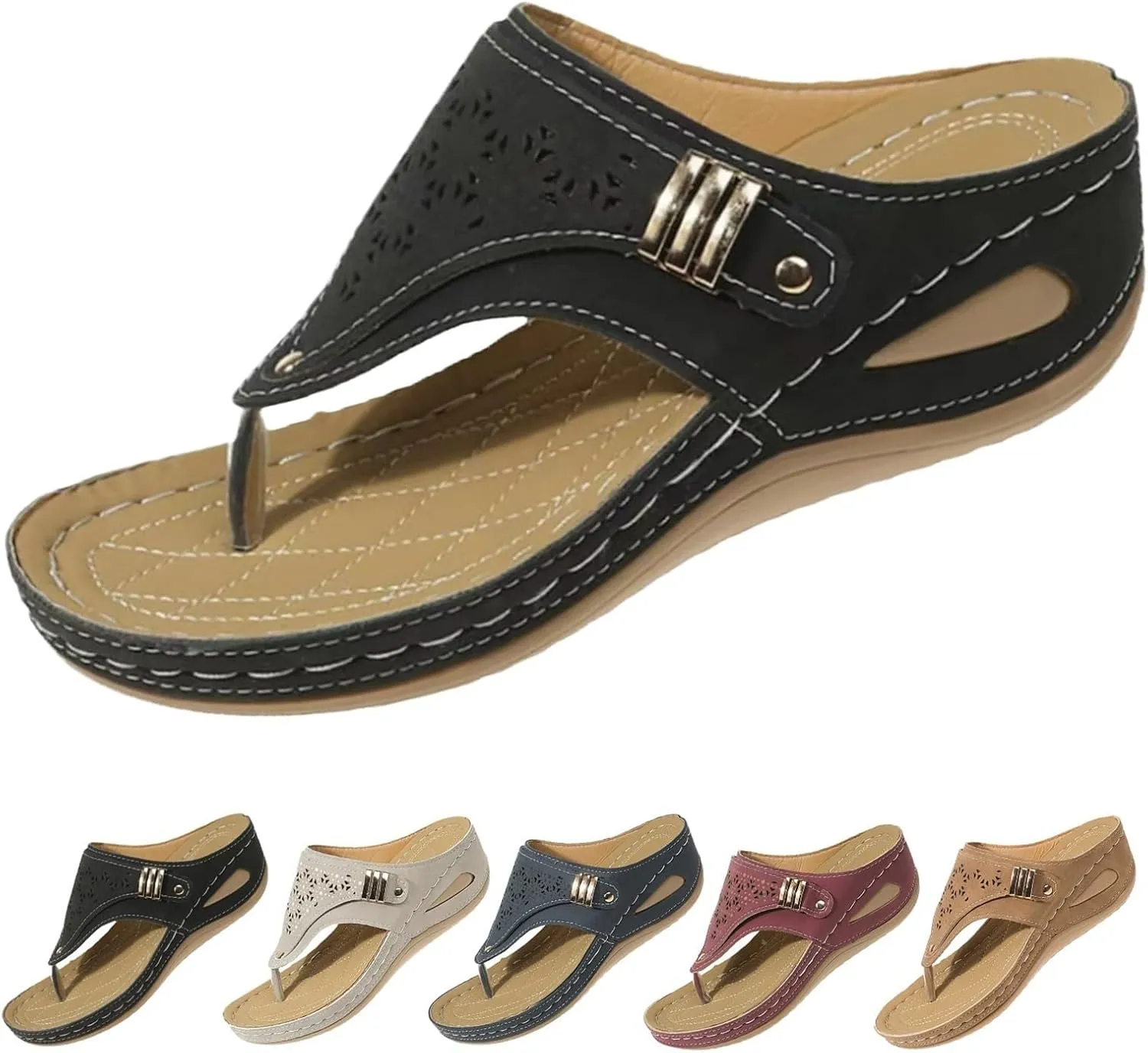 Orthopedic Wedge Flip Flops Women Summer Dressy Flat Open Toe Platform Sandals with Arch Support Silppers Comfortable Slip on Sandals Beach Sandals Dress Shoes Vacation Slippers