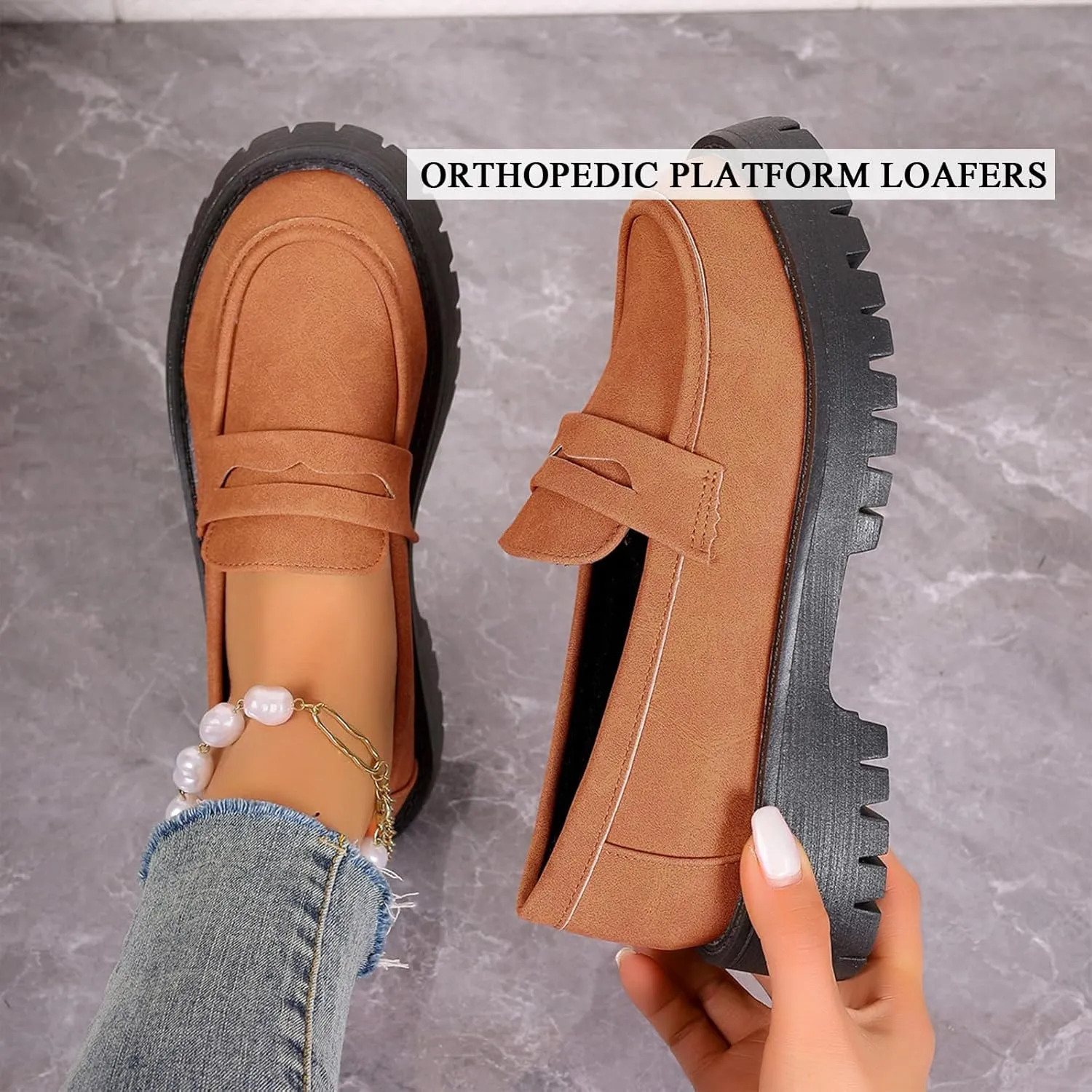 Orthoture Orthopedic Platform Loafers, Lug Sole Loafers for Women, Comfortable