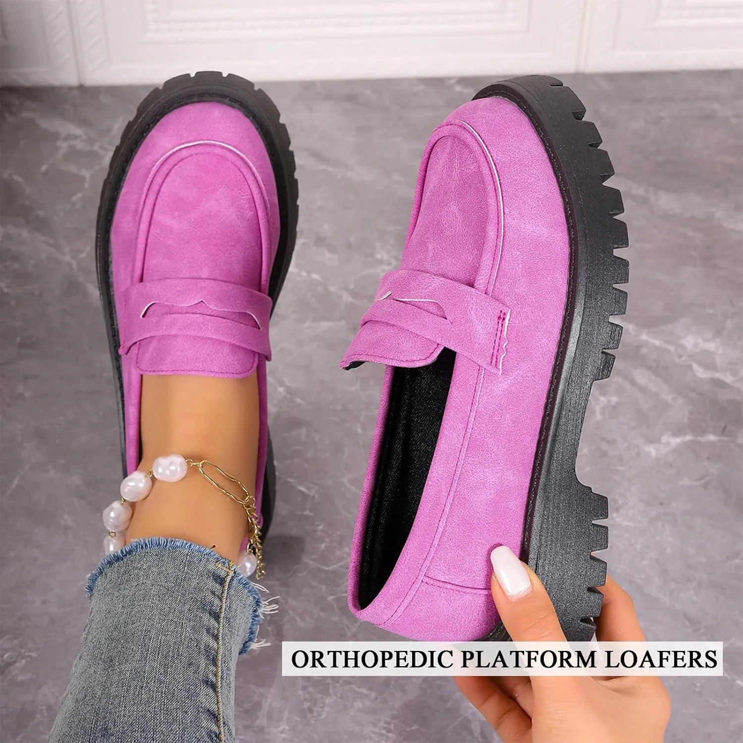 Orthoture Orthopedic Platform Loafers, Lug Sole Loafers for Women, Comfortable