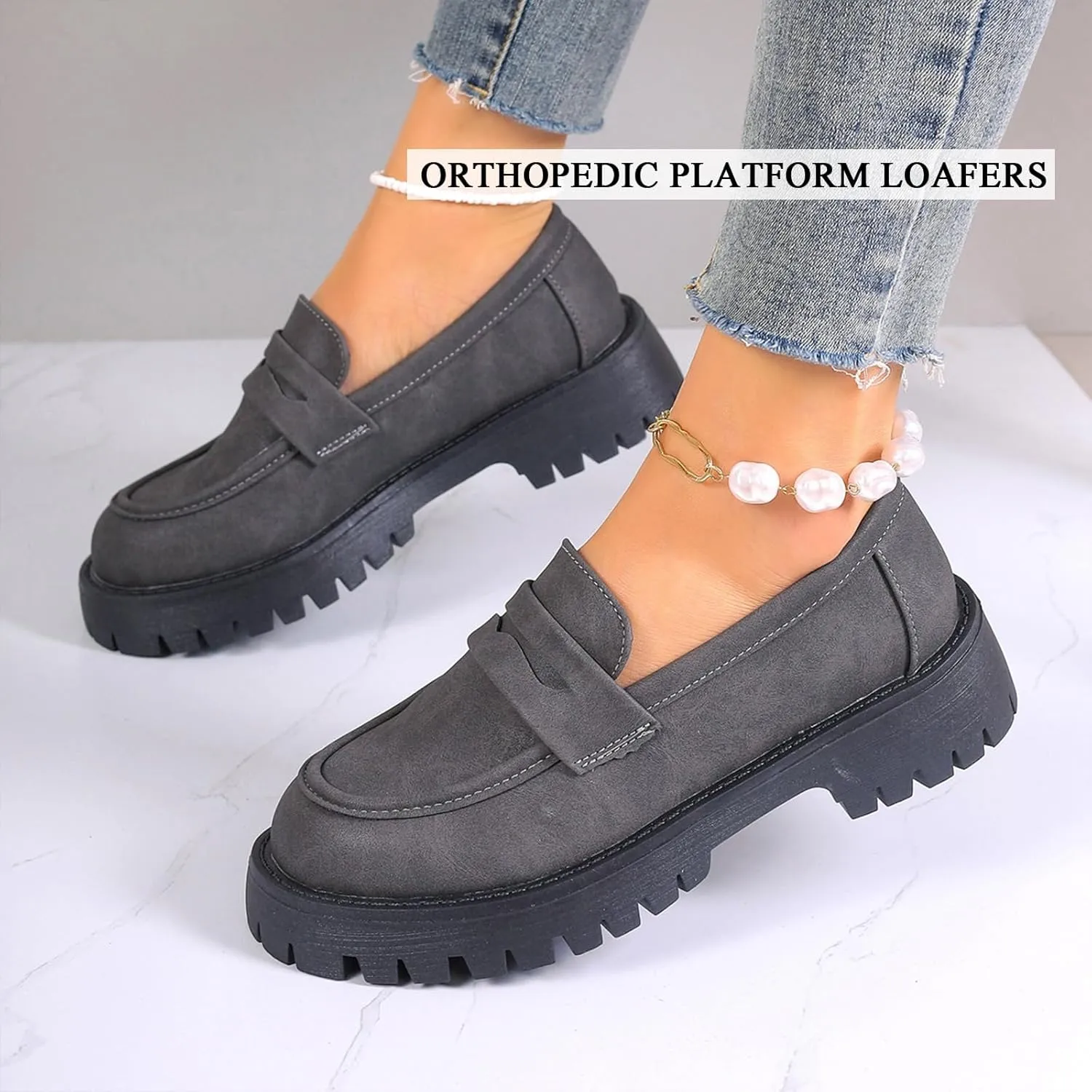 Orthoture Orthopedic Platform Loafers, Lug Sole Loafers for Women, Comfortable