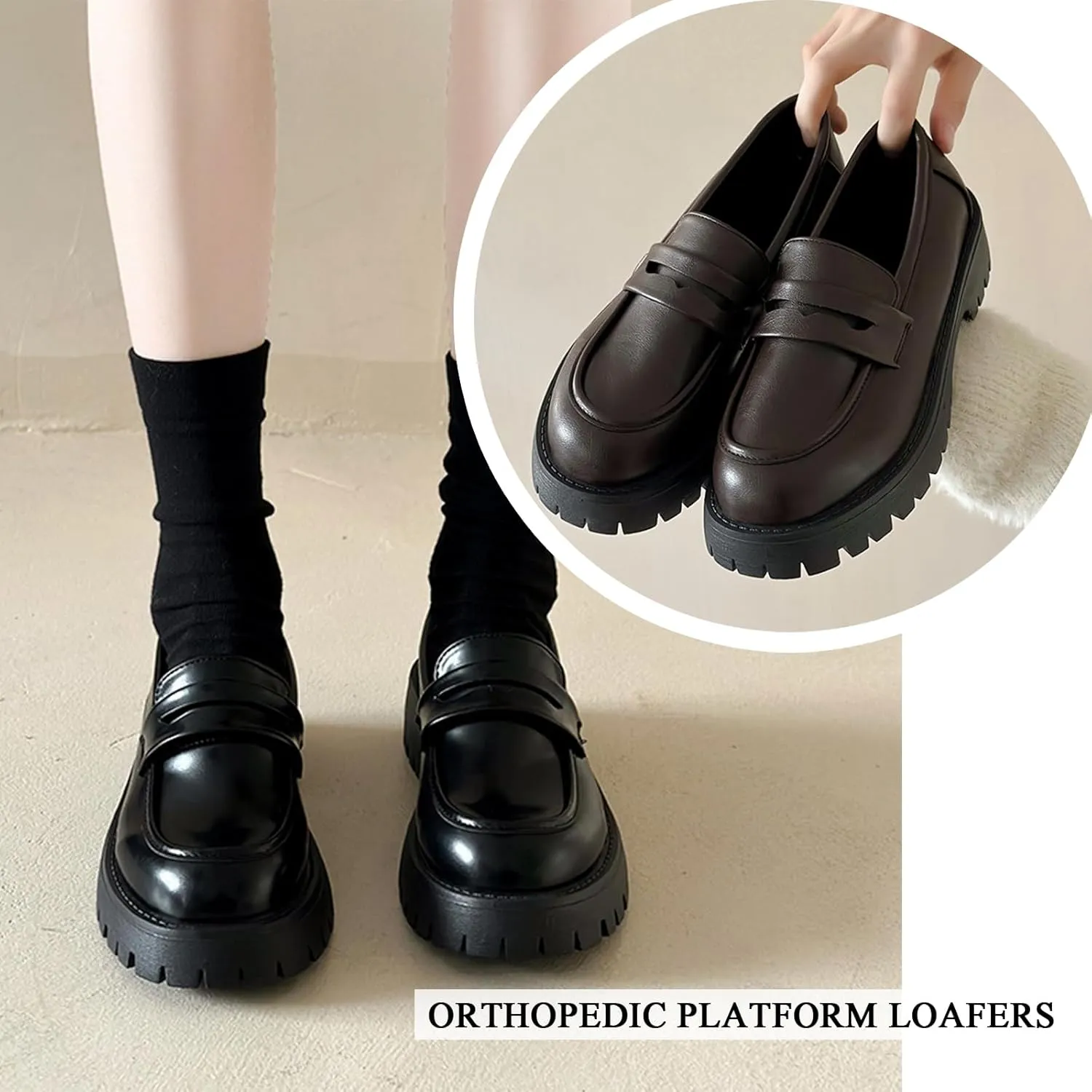 Orthoture Orthopedic Platform Loafers, Lug Sole Loafers for Women, Comfortable