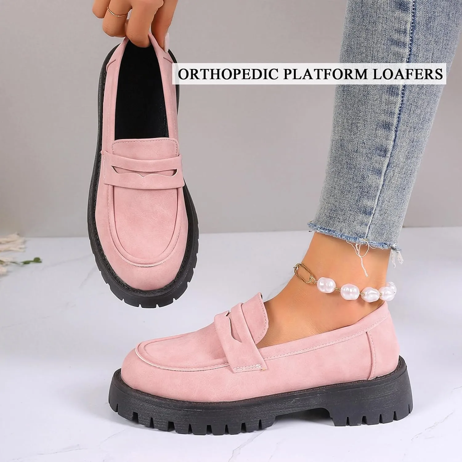 Orthoture Orthopedic Platform Loafers, Lug Sole Loafers for Women, Comfortable