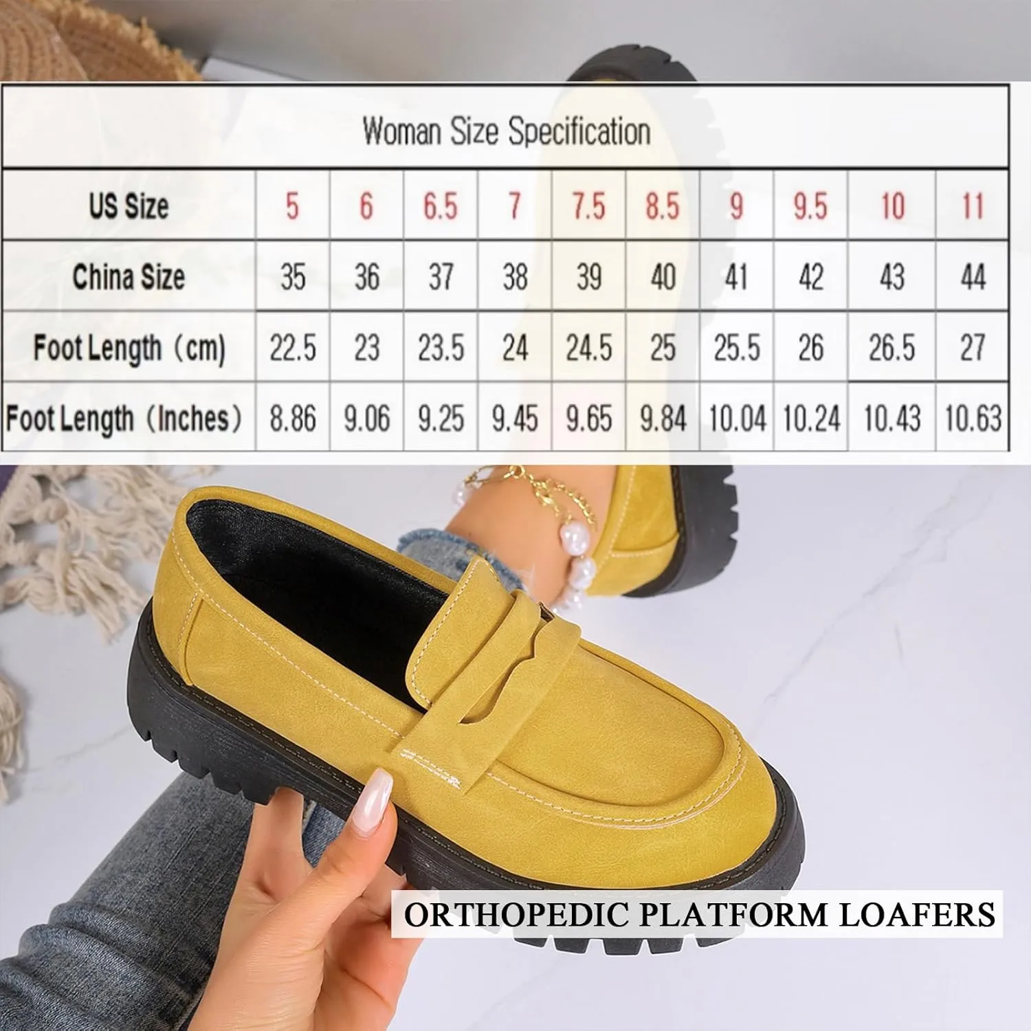 Orthoture Orthopedic Platform Loafers, Lug Sole Loafers for Women, Comfortable