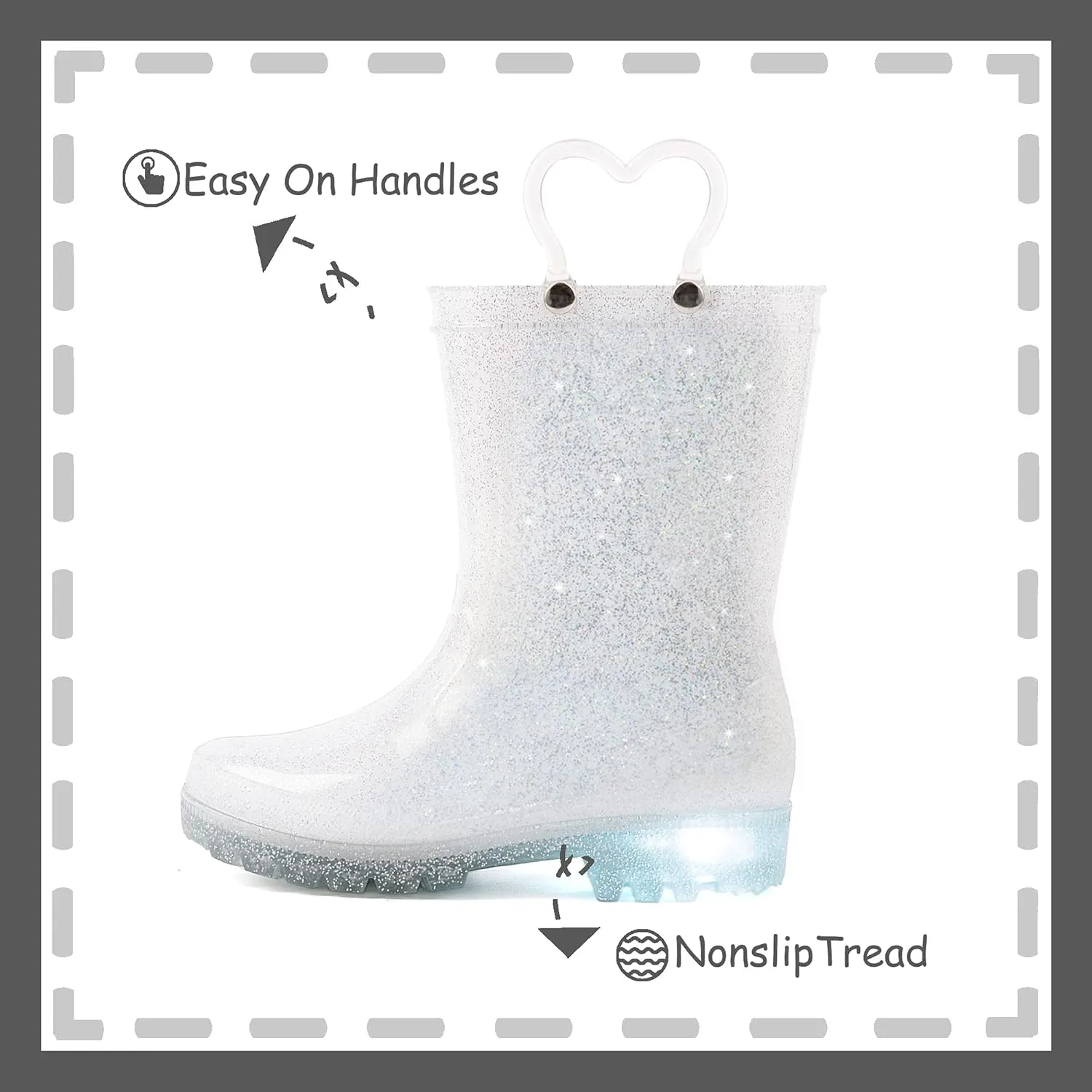 Outee Toddler Kids Adorable Lightwight Waterproof Rain Boots Light Up by Steps