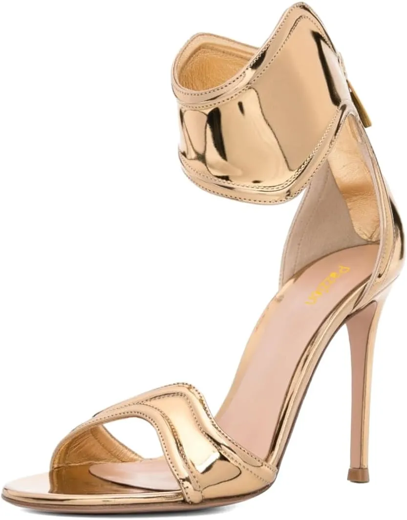 Pazzion Women's Open Round Toe Super High Heeled Sandals Ankle Wrap Stiletto Heel Back Zipper Pumps Sexy Shopping Club Shoes Size 4-16 US