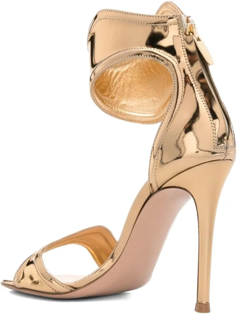 Pazzion Women's Open Round Toe Super High Heeled Sandals Ankle Wrap Stiletto Heel Back Zipper Pumps Sexy Shopping Club Shoes Size 4-16 US