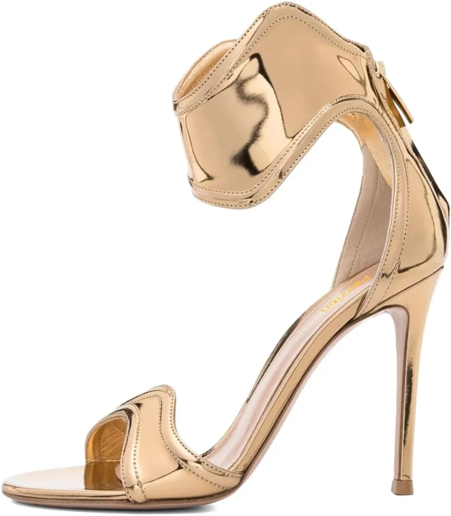 Pazzion Women's Open Round Toe Super High Heeled Sandals Ankle Wrap Stiletto Heel Back Zipper Pumps Sexy Shopping Club Shoes Size 4-16 US