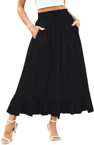 PBNBP High Waist Tiered Skirts for Women Ruffle Flowy Midi Skirts with Pockets 2025 Fashion Trendy Pleated Beach Cover Ups