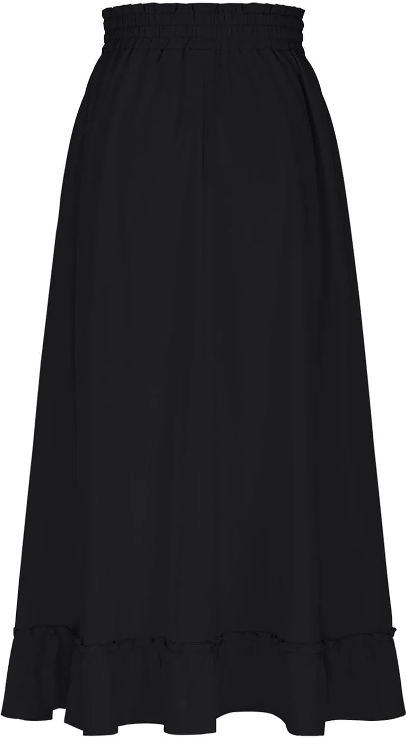 PBNBP High Waist Tiered Skirts for Women Ruffle Flowy Midi Skirts with Pockets 2025 Fashion Trendy Pleated Beach Cover Ups