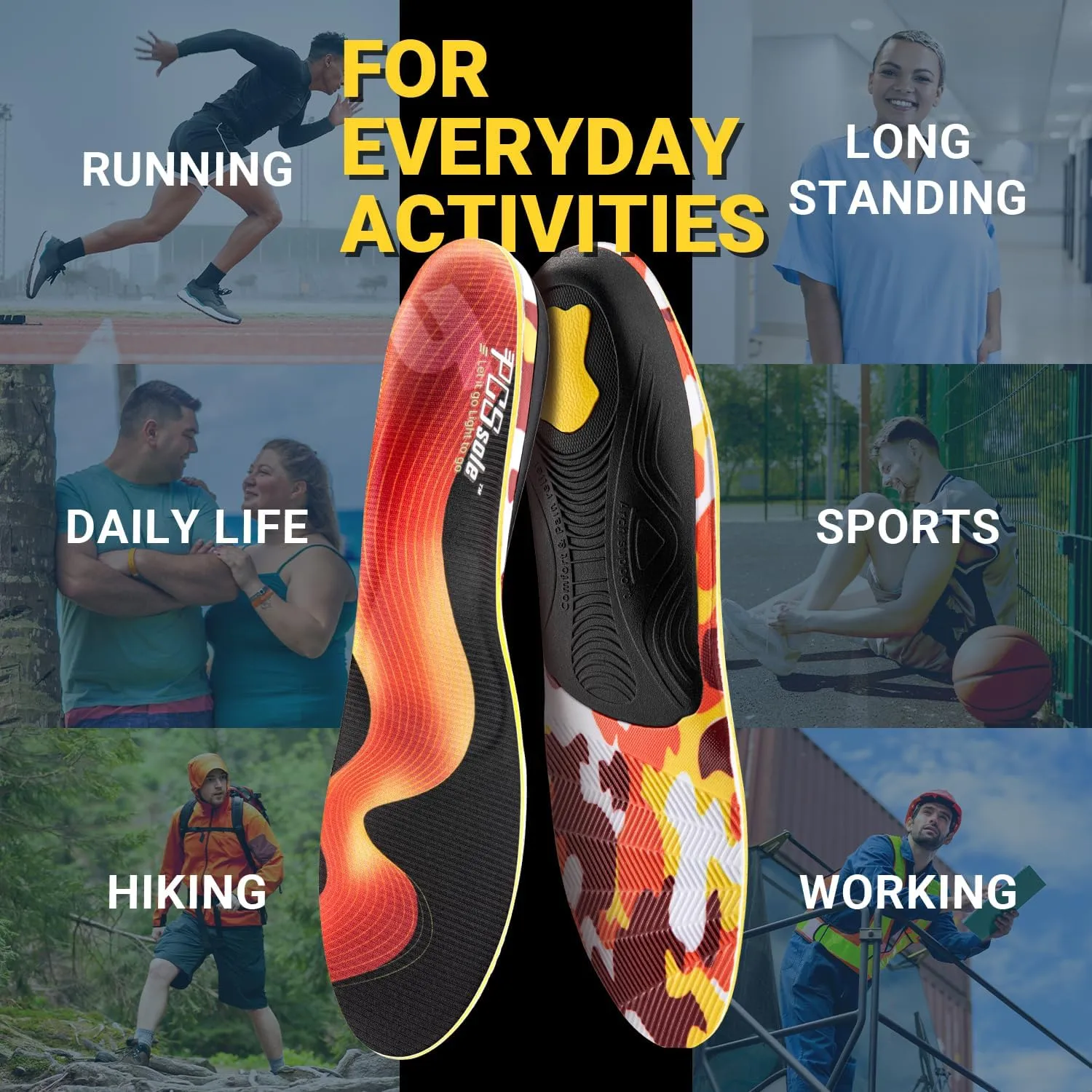 PCSsole Arch Support Inserts Men & Women - Plantar Fasciitis Insoles for Pain Rrlief - Insoles for Flat Feet - Arch Pain - Heel Pain - Comfortable Standing All Day - Work Boot Shoe Insole