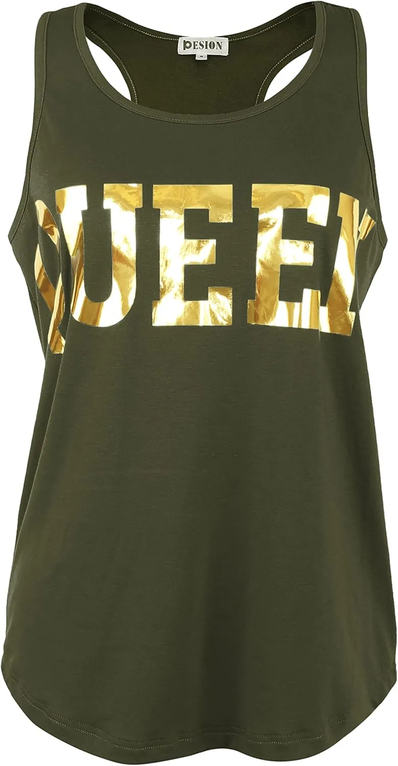 PESION Womens Sparkly Sequin Tank Tops Sleeveless Scoop Neck Loose Fit Workout Shirts Racerback Tees Tops Shirts