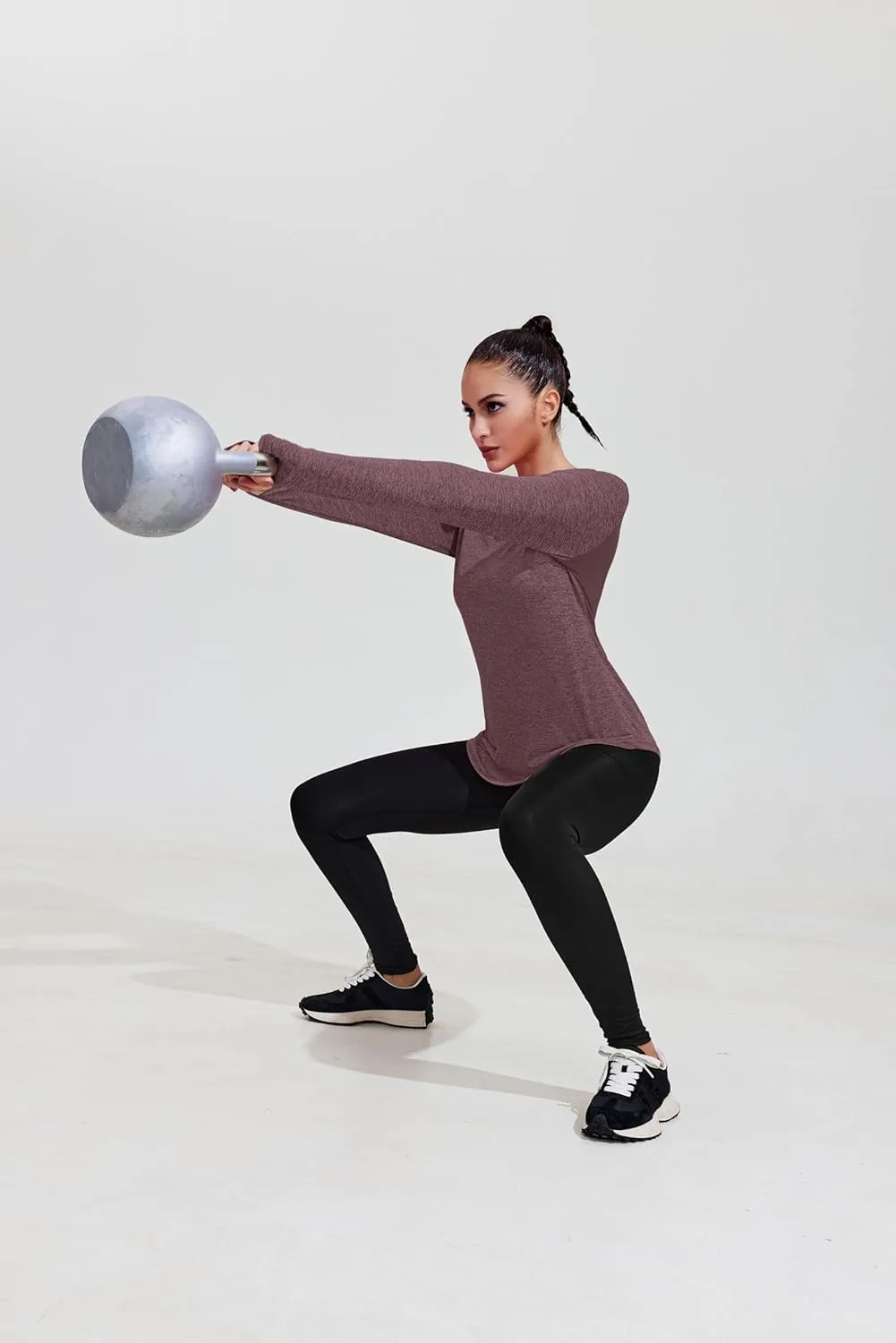 PINSPARK Long Sleeve Workout Shirts for Women Mesh Yoga Tops Loose Fit Hiking Gym Shirts Breathable Quick Dry Running