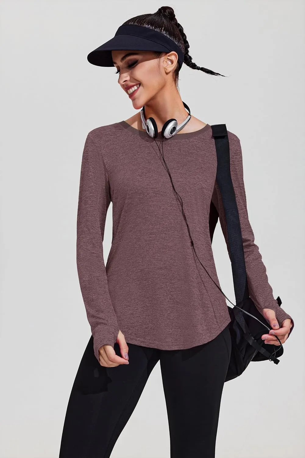 PINSPARK Long Sleeve Workout Shirts for Women Mesh Yoga Tops Loose Fit Hiking Gym Shirts Breathable Quick Dry Running