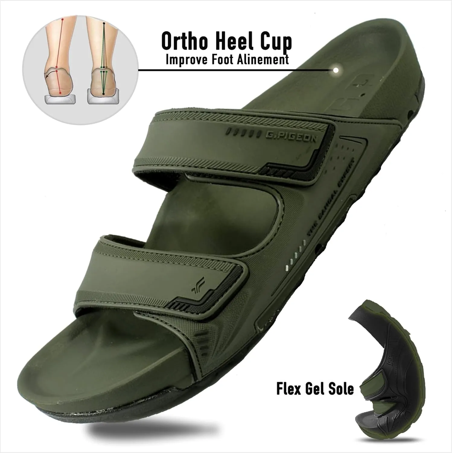 PIRO Unisex Orthoheel High Density Gel Slide Sandals Water Release Sole