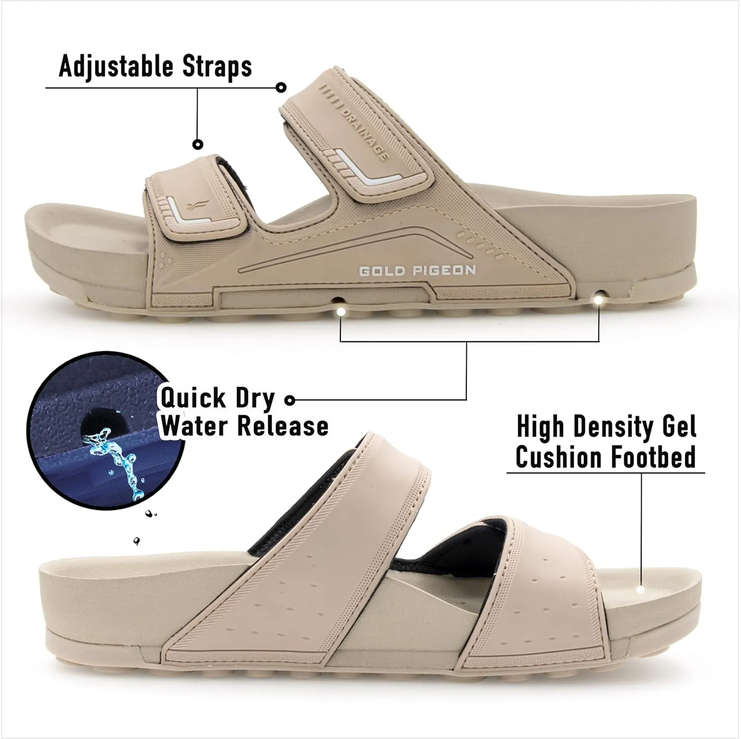PIRO Unisex Orthoheel High Density Gel Slide Sandals Water Release Sole