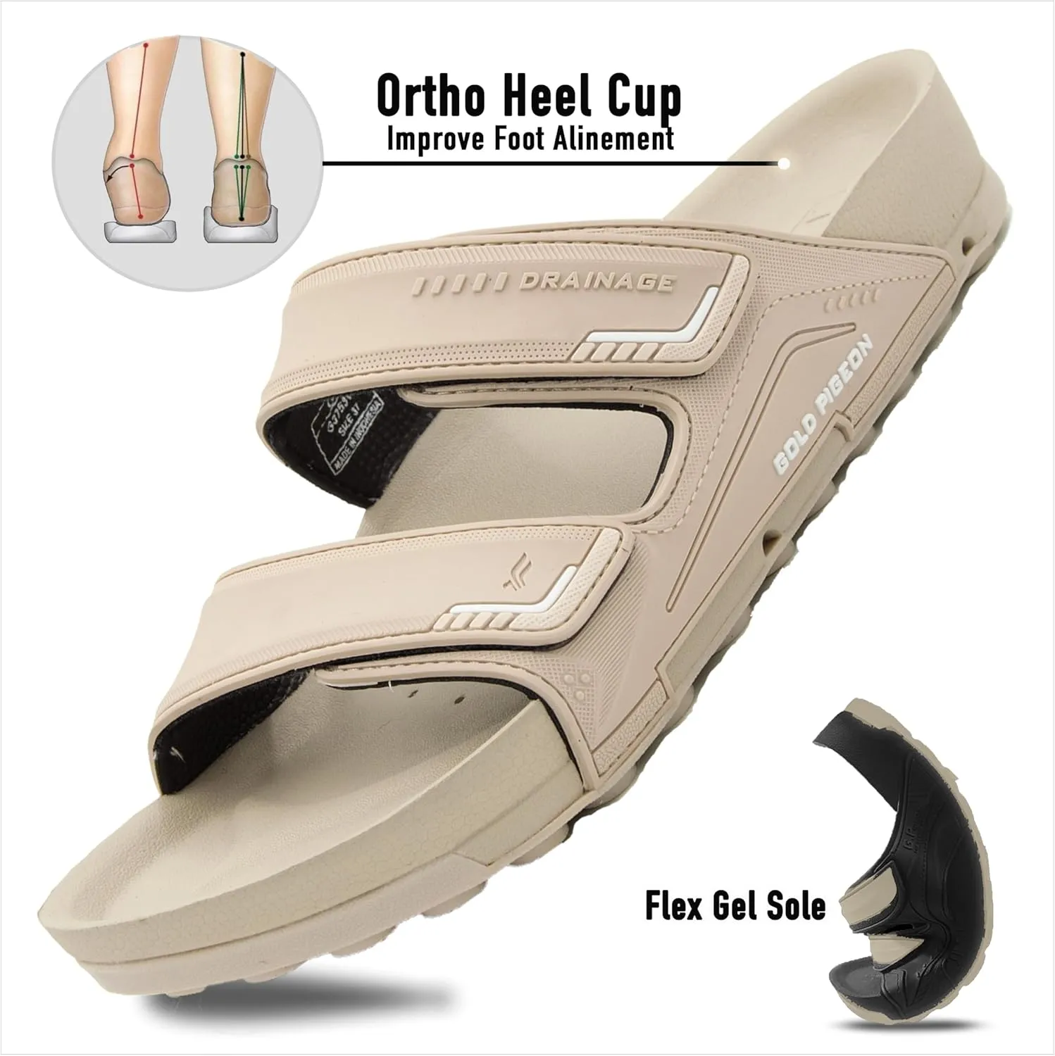 PIRO Unisex Orthoheel High Density Gel Slide Sandals Water Release Sole