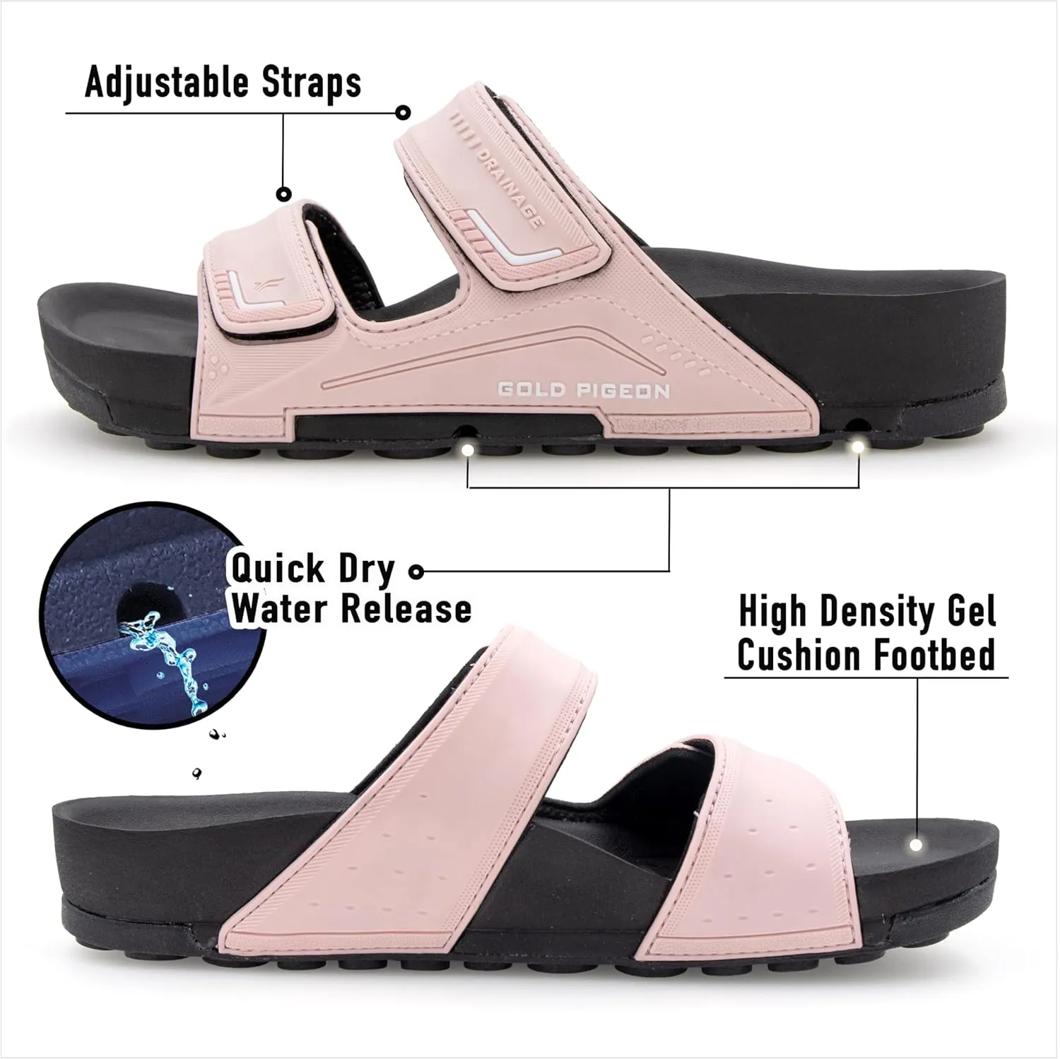 PIRO Unisex Orthoheel High Density Gel Slide Sandals Water Release Sole