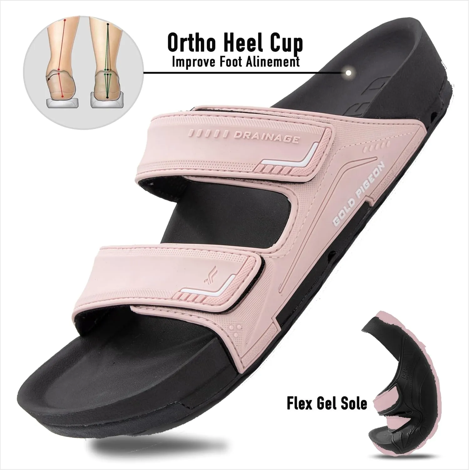 PIRO Unisex Orthoheel High Density Gel Slide Sandals Water Release Sole