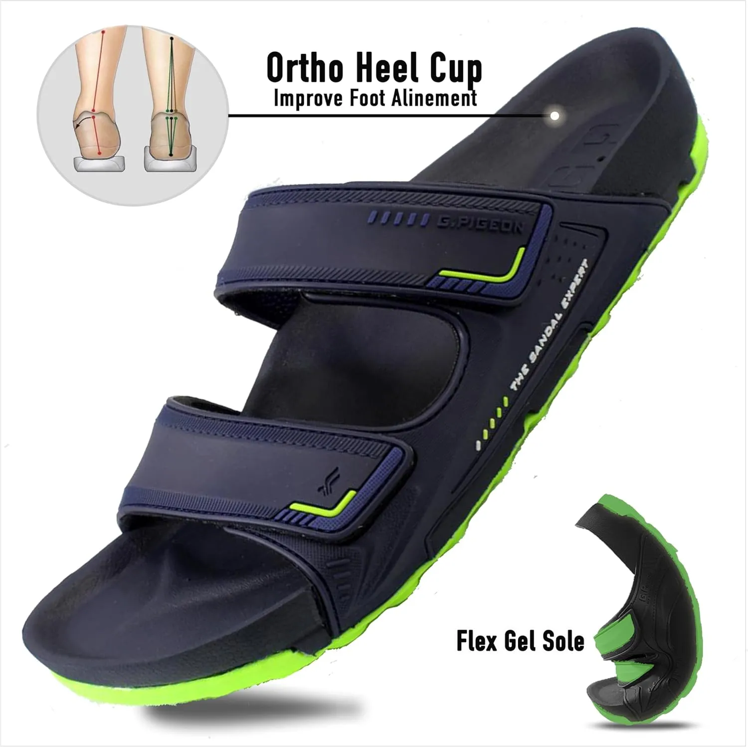 PIRO Unisex Orthoheel High Density Gel Slide Sandals Water Release Sole