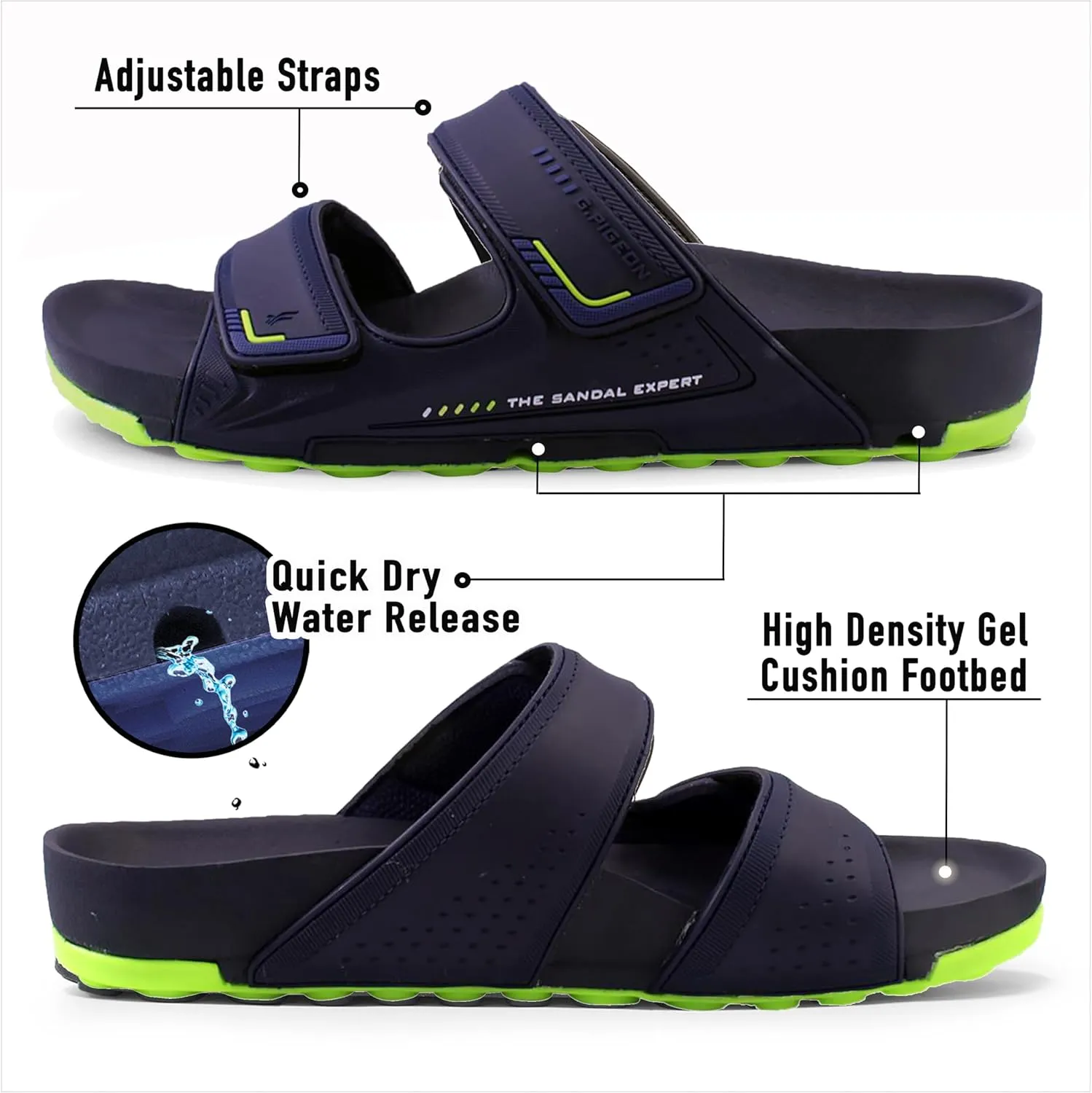 PIRO Unisex Orthoheel High Density Gel Slide Sandals Water Release Sole
