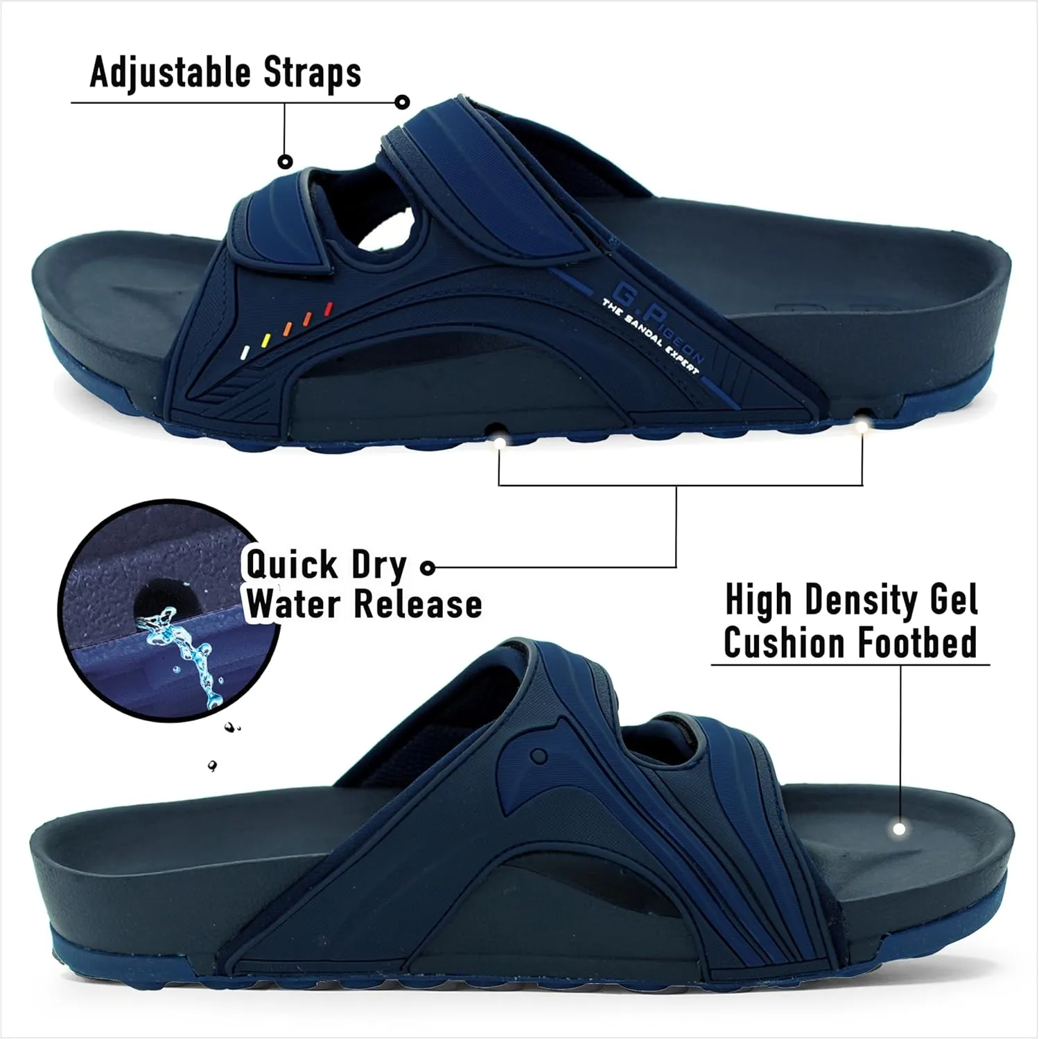 PIRO Unisex Orthoheel High Density Gel Slide Sandals Water Release Sole